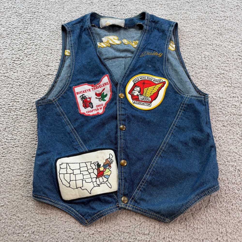 Vintage Dreamers Fashions GWRRA Denim Biker Vest Buckeye Travelers Small USA